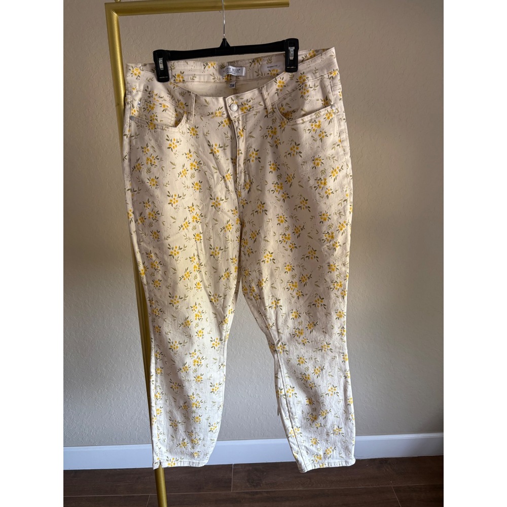 Judy Blue Skinny Fit Floral Jeans Womens 20W Cream Yellow Flower Print High Rise